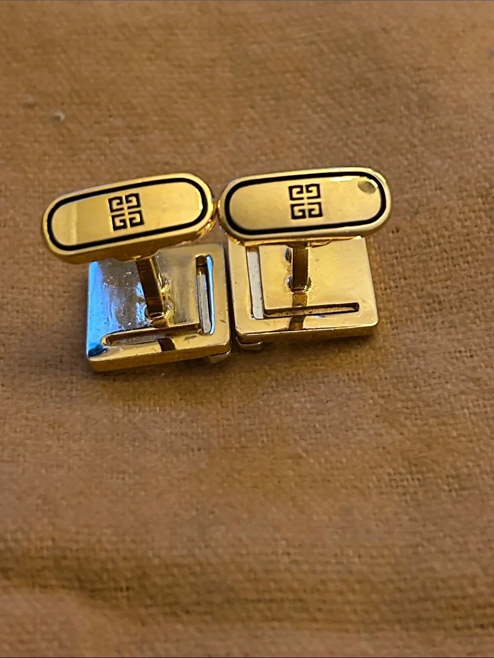 Givenchy Square Two Tone Silver and Gold Cufflinks with G Logo